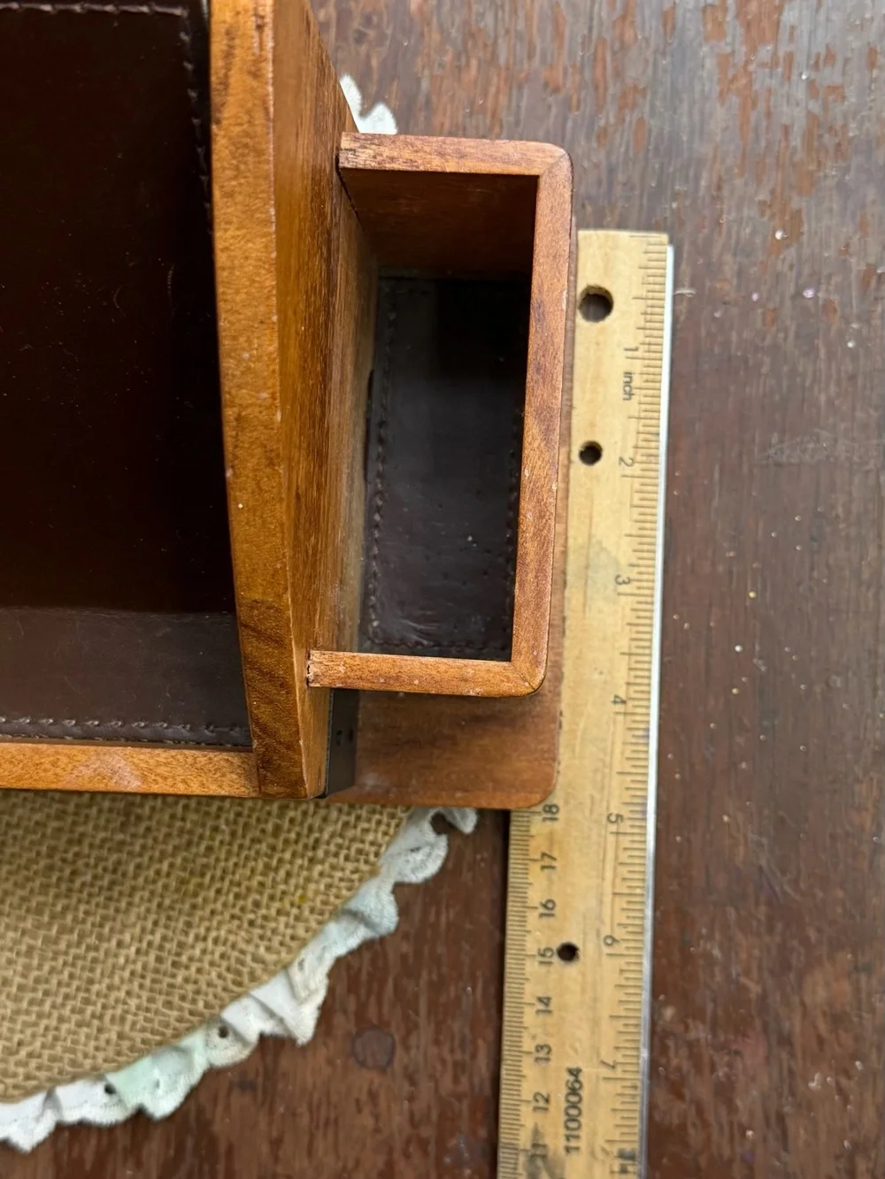 Wooden Desk Organizer with Brown Leather Accent